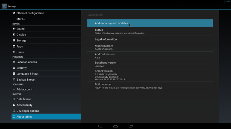 update settings