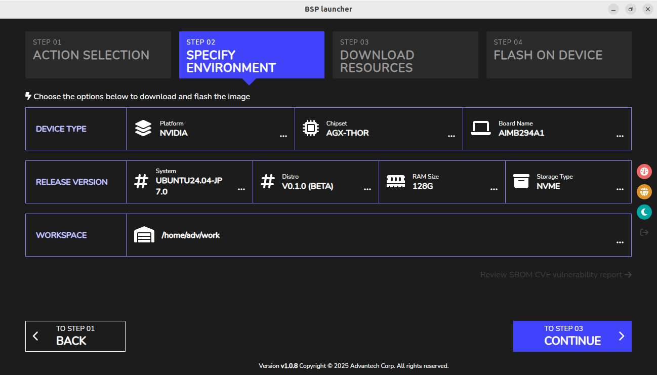 Step 2 specify environment